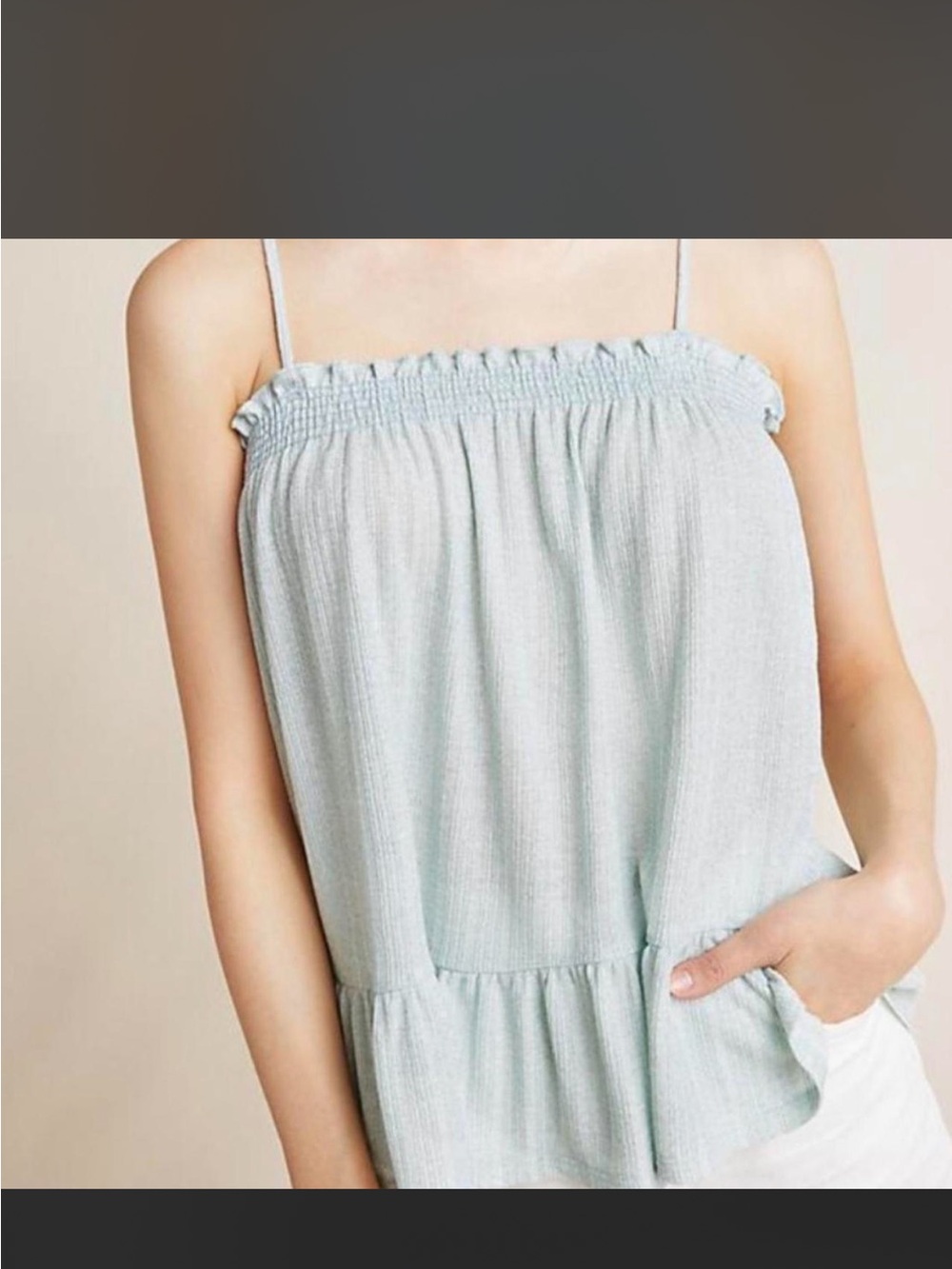 Anthropologie Pale Blue Smocked Camisole with Peplum Hem